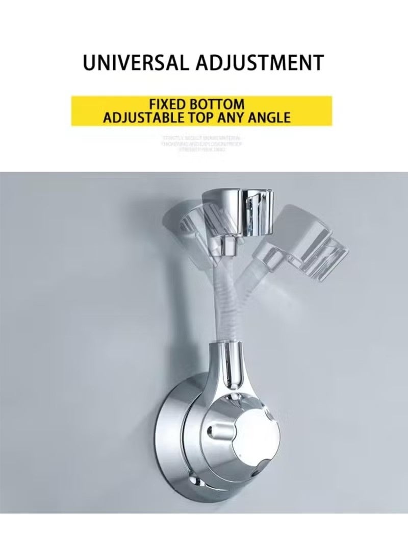 حامل رأس دش قابل للتعديل بقاعدة شفط، بدون حفر، دوران متعدد الزوايا، فضي - Image 2