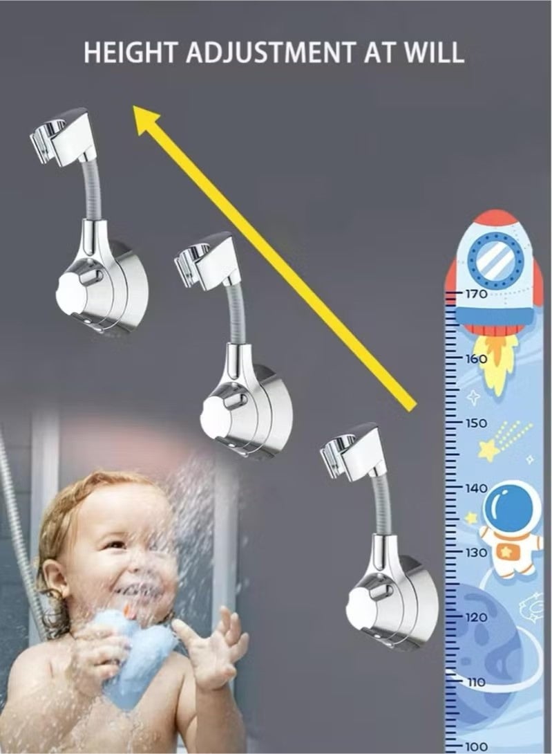 حامل رأس دش قابل للتعديل بقاعدة شفط، بدون حفر، دوران متعدد الزوايا، فضي - Image 3