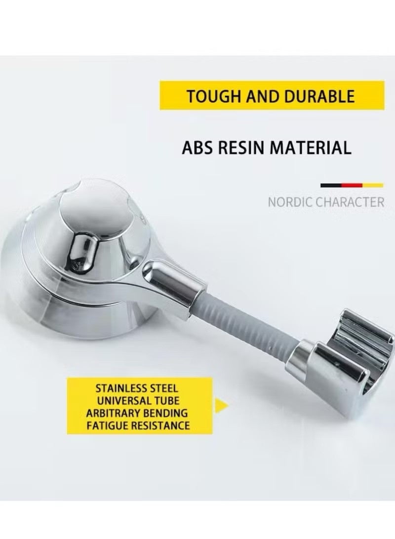 حامل رأس دش قابل للتعديل بقاعدة شفط، بدون حفر، دوران متعدد الزوايا، فضي - Image 4