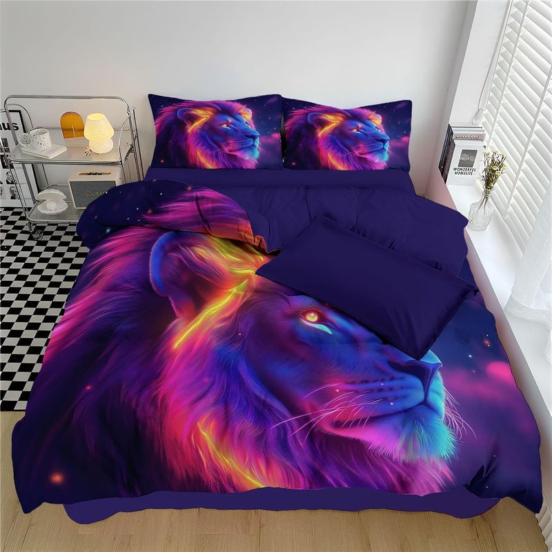 Soft Night Sky Printed Duvet Cover Set - Twin Size 2Pcs Lion Reversible Bedding Set, Bedding Comforter Cover with Zipper Ties 1 Pillowcases 68 X 90In - Image 2