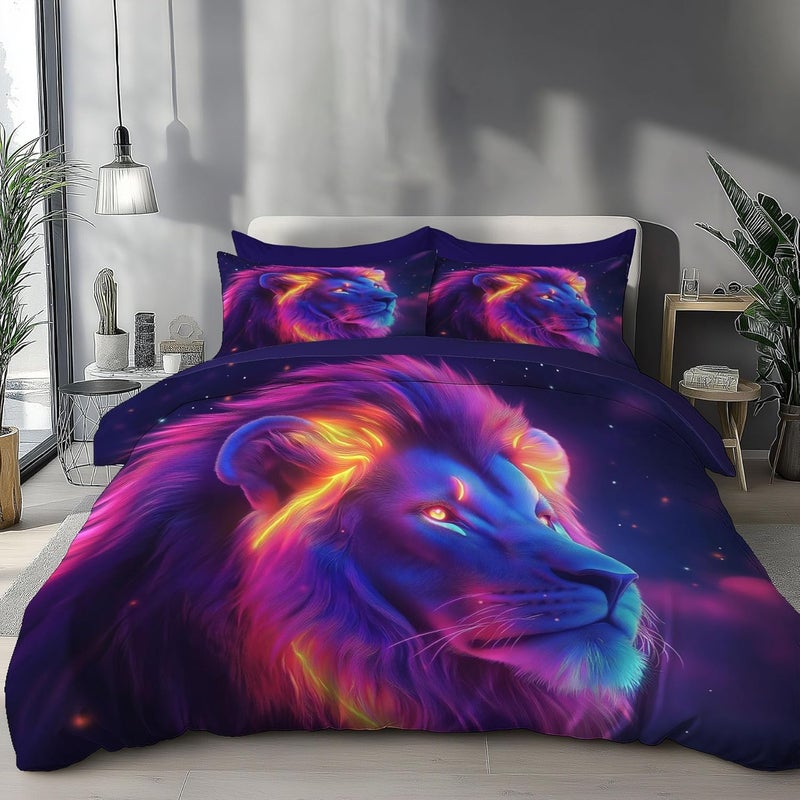 Soft Night Sky Printed Duvet Cover Set - Twin Size 2Pcs Lion Reversible Bedding Set, Bedding Comforter Cover with Zipper Ties 1 Pillowcases 68 X 90In - Image 1