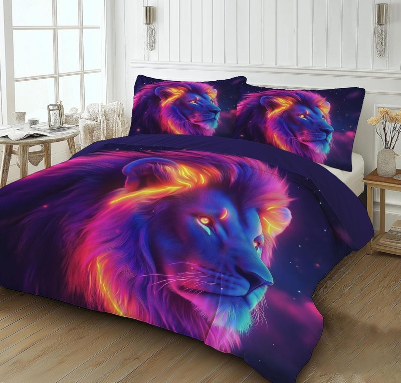 Soft Night Sky Printed Duvet Cover Set - Twin Size 2Pcs Lion Reversible Bedding Set, Bedding Comforter Cover with Zipper Ties 1 Pillowcases 68 X 90In - Image 3