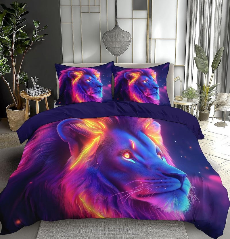 Soft Night Sky Printed Duvet Cover Set - Twin Size 2Pcs Lion Reversible Bedding Set, Bedding Comforter Cover with Zipper Ties 1 Pillowcases 68 X 90In - Image 4