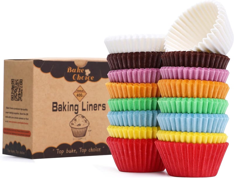 Bake Choice 400pcs Rainbow Mini cupcake liners for baking,parchment mini muffin liners for Mini Cupcake Pans, food grade Christmas Cupcake Liners for Christmas Decorations - Image 1