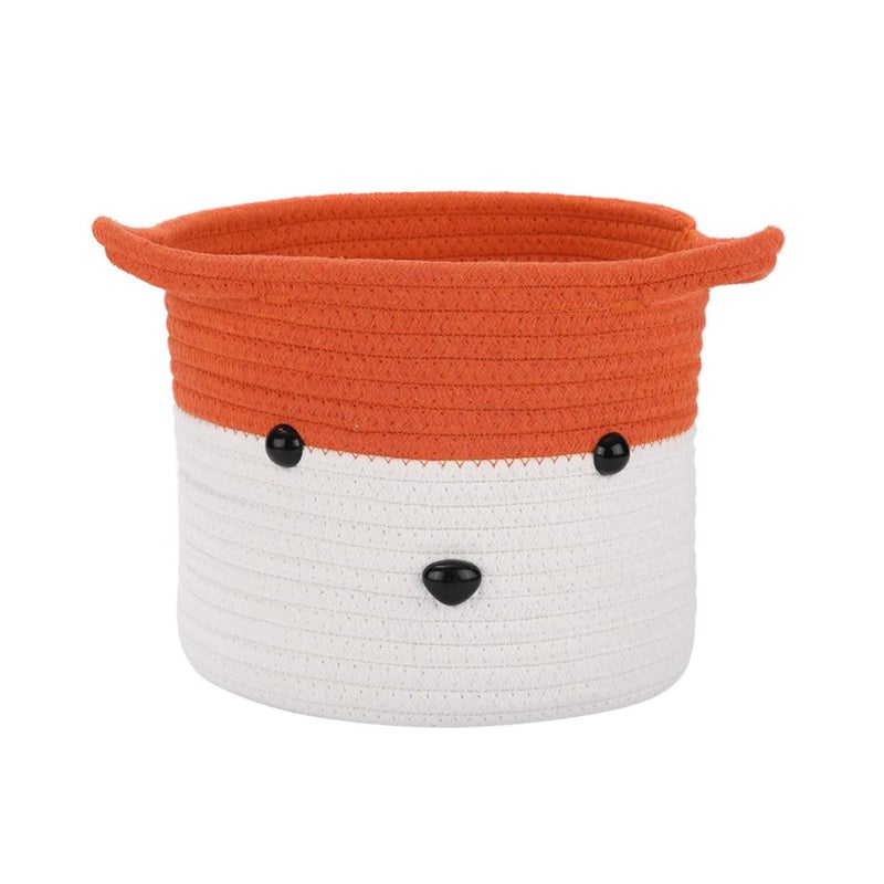Handwoven Cotton Rope Storage Basket with Cute Fox Design Multipurpose Organizer for Toys and Home - Image 2