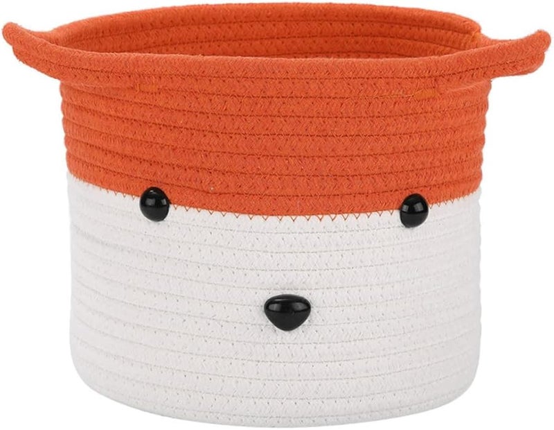 Handwoven Cotton Rope Storage Basket with Cute Fox Design Multipurpose Organizer for Toys and Home - Image 1