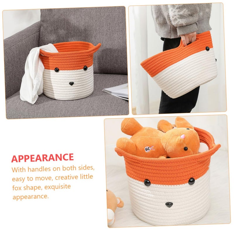 Handwoven Cotton Rope Storage Basket with Cute Fox Design Multipurpose Organizer for Toys and Home - Image 4