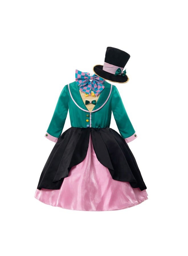 Nuoqi Girls Mad Hatter Costume Mad Hatter Tea Party Costume Halloween Dress with Hat L - Image 1