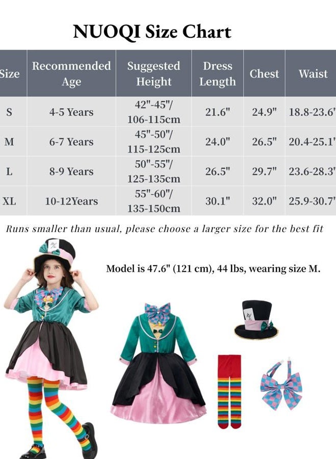 Nuoqi Girls Mad Hatter Costume Mad Hatter Tea Party Costume Halloween Dress with Hat L - Image 5