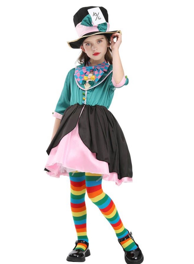 Nuoqi Girls Mad Hatter Costume Mad Hatter Tea Party Costume Halloween Dress with Hat L - Image 4