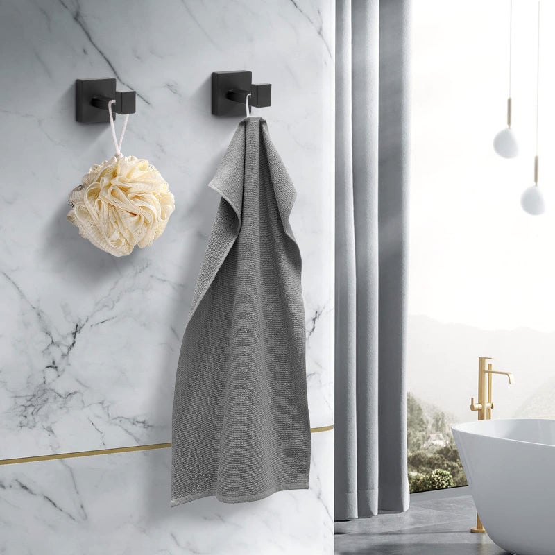 Fenas Heavy Duty Stainless Steel Towel Hooks, Wall Mounted Square Robe Hooks for Bathroom, Kitchen, Bedroom, Hotel Matte Black 2 Pack - Image 4