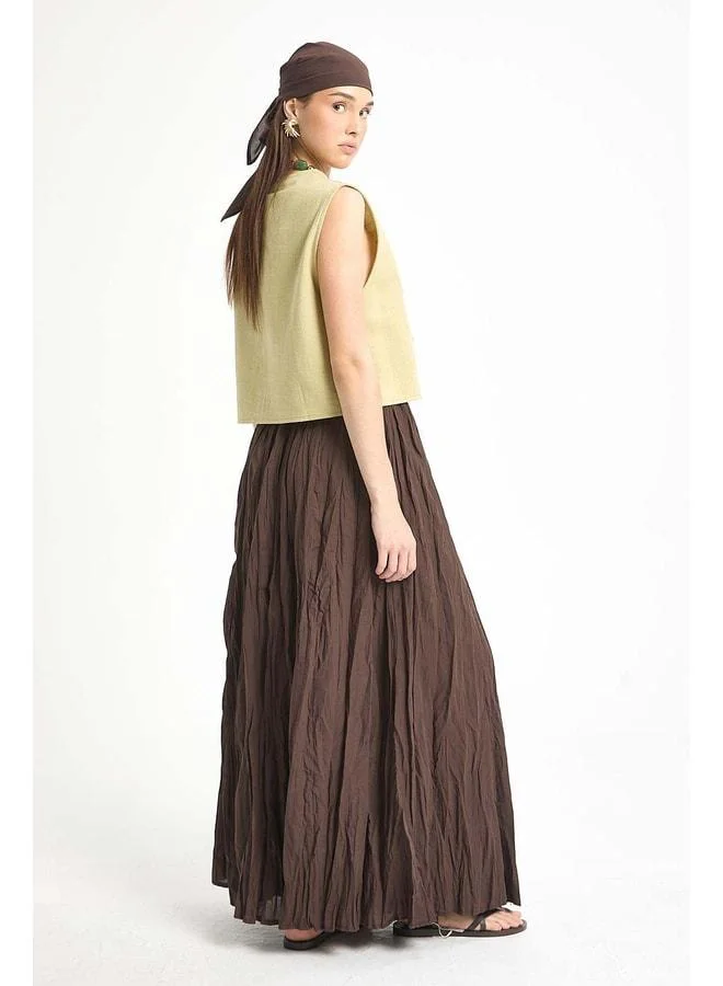 mina aise Yues Vual Frayed Skirt Brown 29062