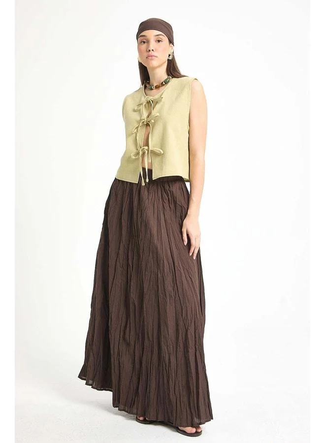 mina aise Yues Vual Frayed Skirt Brown 29062
