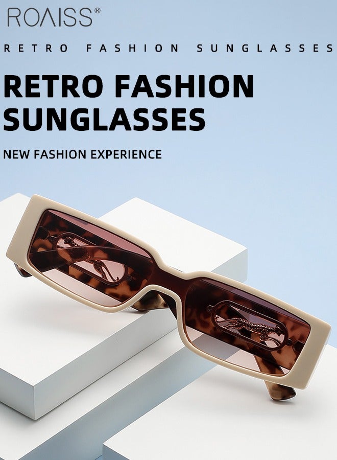 roaiss 2PCS Rectangular Sunglasses for Men Women, UV400 Protection Sun Glasses, Fashion Decorative Eyewear with Cheetah Decoration for Outdoor Party Street Photography, Black and Beige  - Image 4