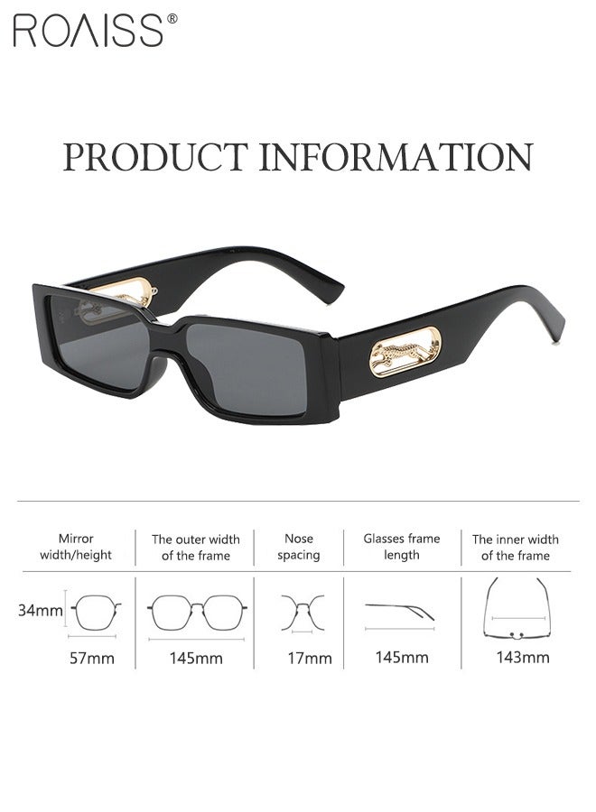 roaiss 2PCS Rectangular Sunglasses for Men Women, UV400 Protection Sun Glasses, Fashion Decorative Eyewear with Cheetah Decoration for Outdoor Party Street Photography, Black and Beige  - Image 5