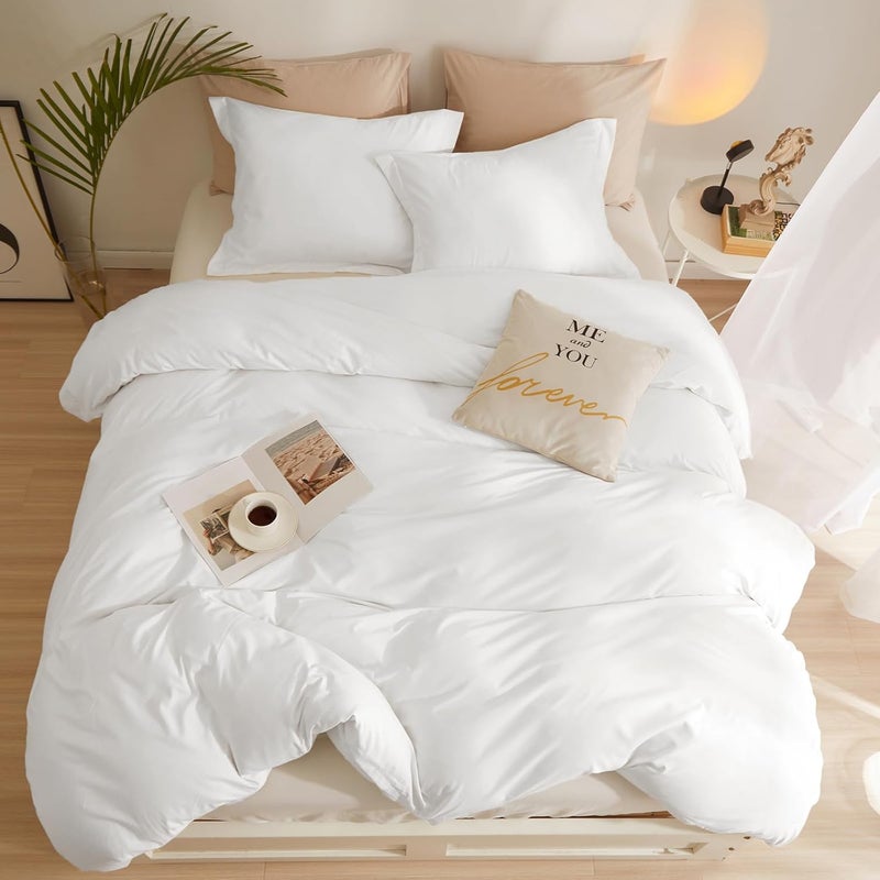AMWAN White Duvet Cover Twin Size Bedding Duvet Cover 1 Duvet Cover with 2 Pillowcases 3 Pieces White Comforter Cover with Zipper Closure Modern Soft White Twin Duvet Cover 68”x86” with Zipper Closure - Image 4