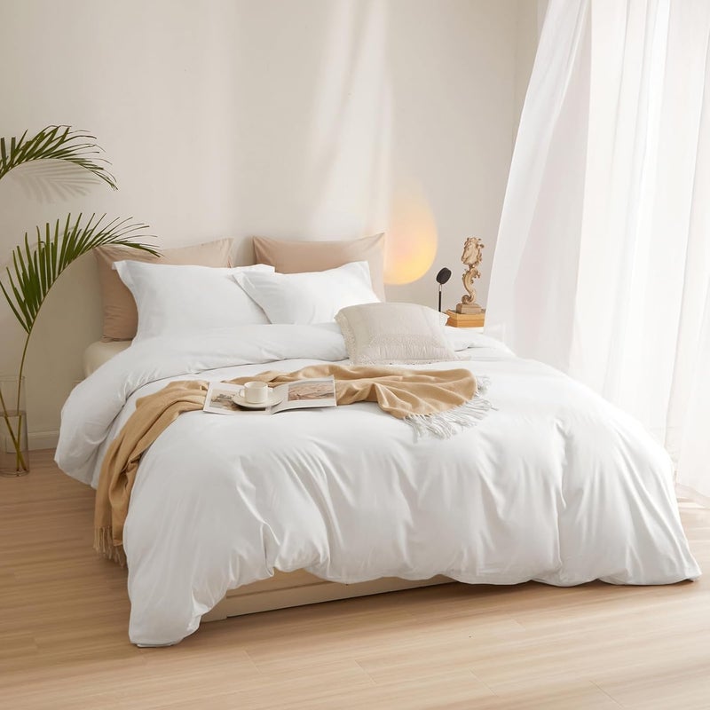 AMWAN White Duvet Cover Twin Size Bedding Duvet Cover 1 Duvet Cover with 2 Pillowcases 3 Pieces White Comforter Cover with Zipper Closure Modern Soft White Twin Duvet Cover 68”x86” with Zipper Closure - Image 2