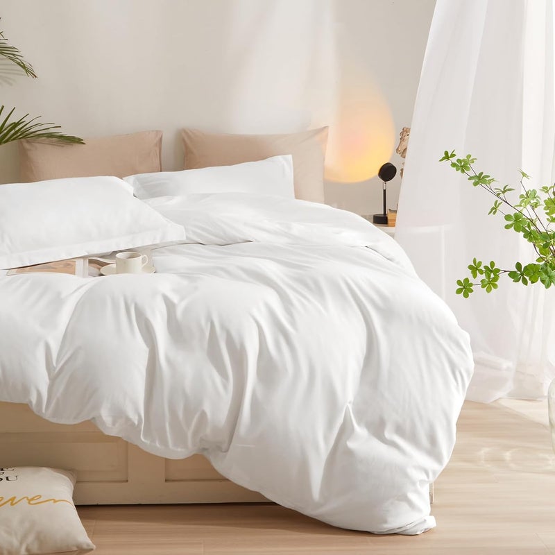 AMWAN White Duvet Cover Twin Size Bedding Duvet Cover 1 Duvet Cover with 2 Pillowcases 3 Pieces White Comforter Cover with Zipper Closure Modern Soft White Twin Duvet Cover 68”x86” with Zipper Closure - Image 5