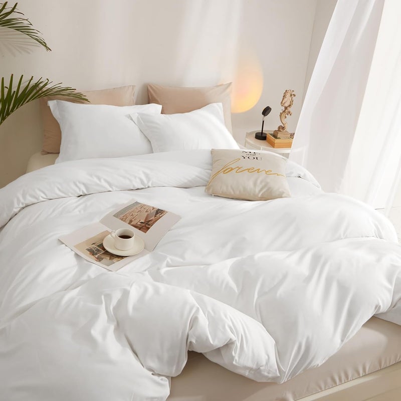 AMWAN White Duvet Cover Twin Size Bedding Duvet Cover 1 Duvet Cover with 2 Pillowcases 3 Pieces White Comforter Cover with Zipper Closure Modern Soft White Twin Duvet Cover 68”x86” with Zipper Closure - Image 3