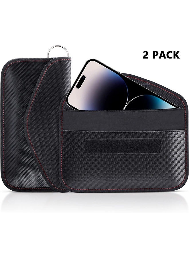 2 Pack Faraday Bag for Phones and Car Keys, RFID Signal Blocking Bag, Carbon Fiber Material Shielding Case for Cell Phone Privacy Protection & Key Fob, Anti-Tracking Anti-Hacking Case Blocker - Image 1