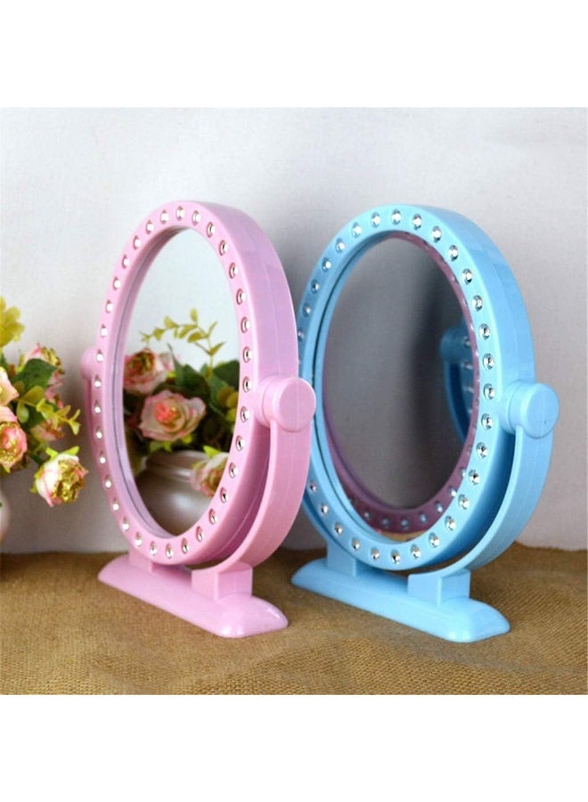 Happy Family Desktop mirror for dressing table Spin Makeup Mirror, Creativity Desktop Princess Mirror Pink Blue Round Bathroom Mirror Specialty Store Counter Front Desk Vanity Mirror Bride's makeup mirror|360 Degree rotate| Two side Mirror - Image 5