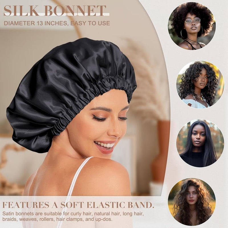 Edoneery Satin Bonnet Silk Bonnet Hair Bonnet for Sleeping-Slouchy Beanie Hat Satin Sleep Cap for Women's Natural & Curly Hair(Black&Leopard) - Image 3