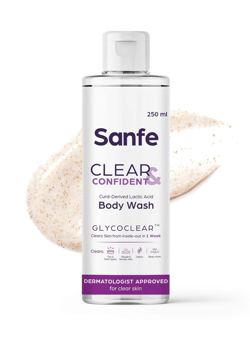 Sanfe Clear Confident Glycolic Acid Body Wash AHA Exfoliation Rough Bumpy Skin Tan Acne Strawberry Skin Smooth 250ml - Image 1