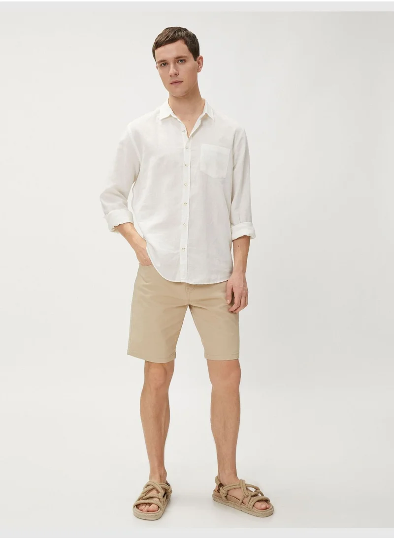 كوتون Basic Gabardine Shorts Five Pocket Detailed Buttoned Cotton