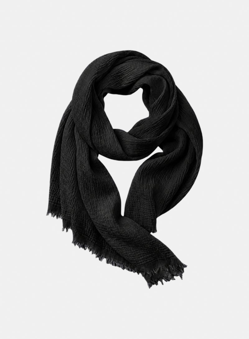 Clue Lightweight Cotton Fringed Textured Woven Scarf - Image 2