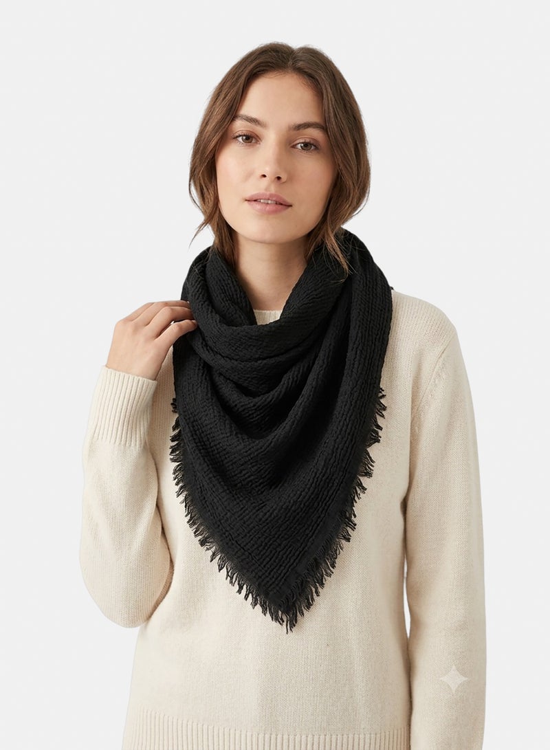 Clue Lightweight Cotton Fringed Textured Woven Scarf - Image 1