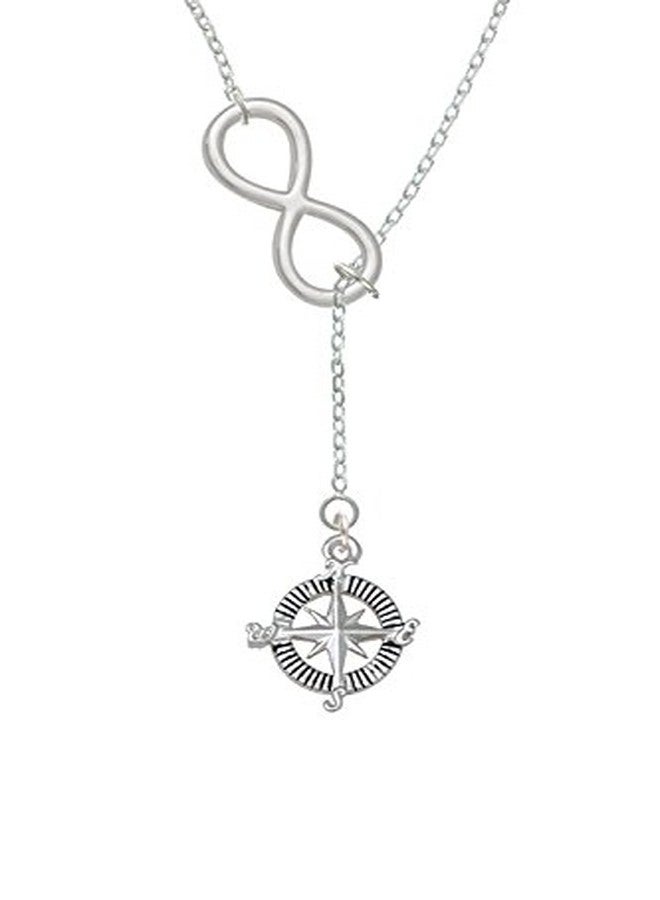 Delight Jewelry Silvertone Compass Infinity Lariat Necklace - Image 2