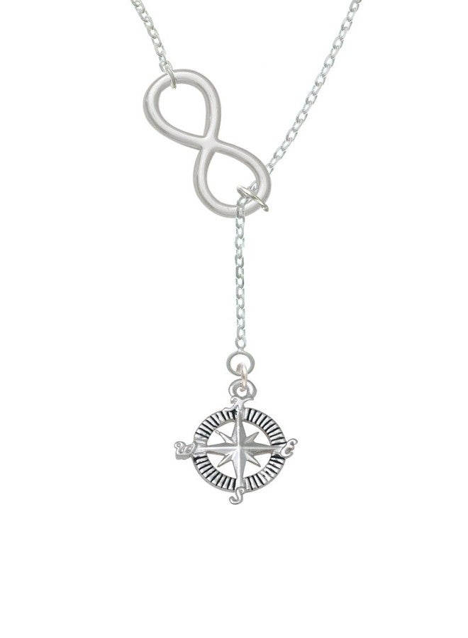 Delight Jewelry Silvertone Compass Infinity Lariat Necklace - Image 1