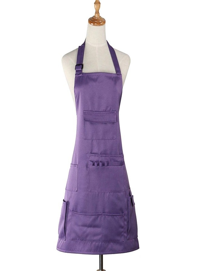 boshiho Adult Painting Aprons, Adjustable Buckle, Barber Apron with Pockets for Women/Men/Unisex, Utility or Work Apron (Purple) - Image 1
