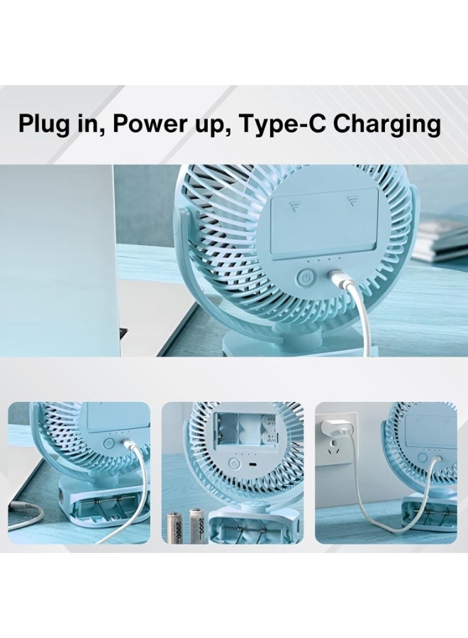 Artifax Rechargeable Clip Fan ART-B-5 with LED Light | Portable Mini Desk & Clamp Fan | 3-Speed | 360° Rotation | USB Charging | 4–6 Hrs Battery | Quiet Fan for Home & Travel (Blue) - Image 3