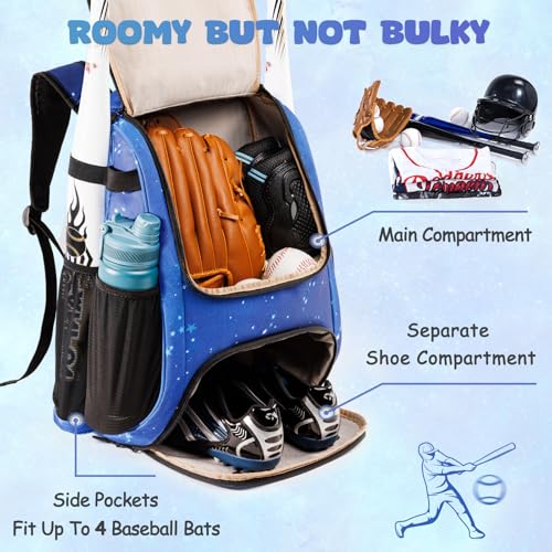 VIGEGARI Youth Baseball Bag Backpack with Bat Holder for Boys Girls Baseball & Softball Bat Bag for T-Ball Equipment, Kids Baseball Backpack with Shoe Compartment & Glove Storage - Image 3