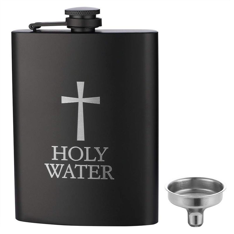 JXS HOLY WATER, JXS 8oz 18/8#304 Stainless Steel Black Hip Flask for Liquor, Leakproof with Funnel Gift Package - Image 1