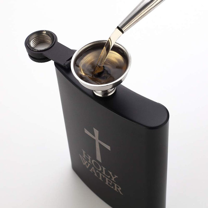 JXS HOLY WATER, JXS 8oz 18/8#304 Stainless Steel Black Hip Flask for Liquor, Leakproof with Funnel Gift Package - Image 2