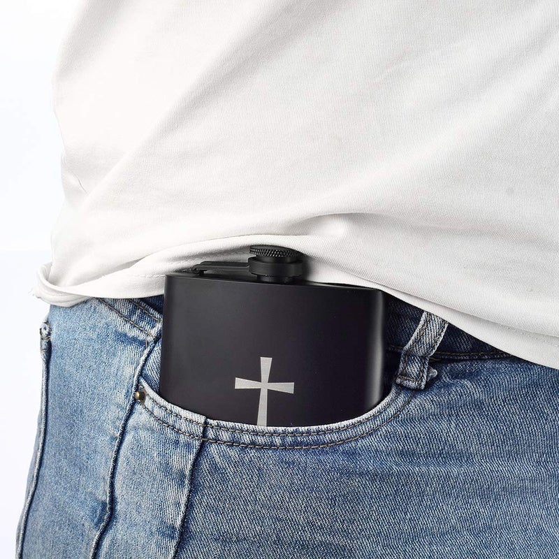 JXS HOLY WATER, JXS 8oz 18/8#304 Stainless Steel Black Hip Flask for Liquor, Leakproof with Funnel Gift Package - Image 4