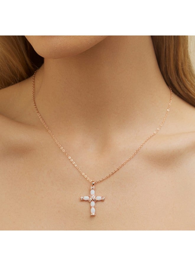 بارزيل قلادة صليب من الأوبال المصنوع من الذهب الوردي عيار 18 قيراطًا، 18 بوصة مع وصلة 2 بوصة (ذهب وردي) - Image 3