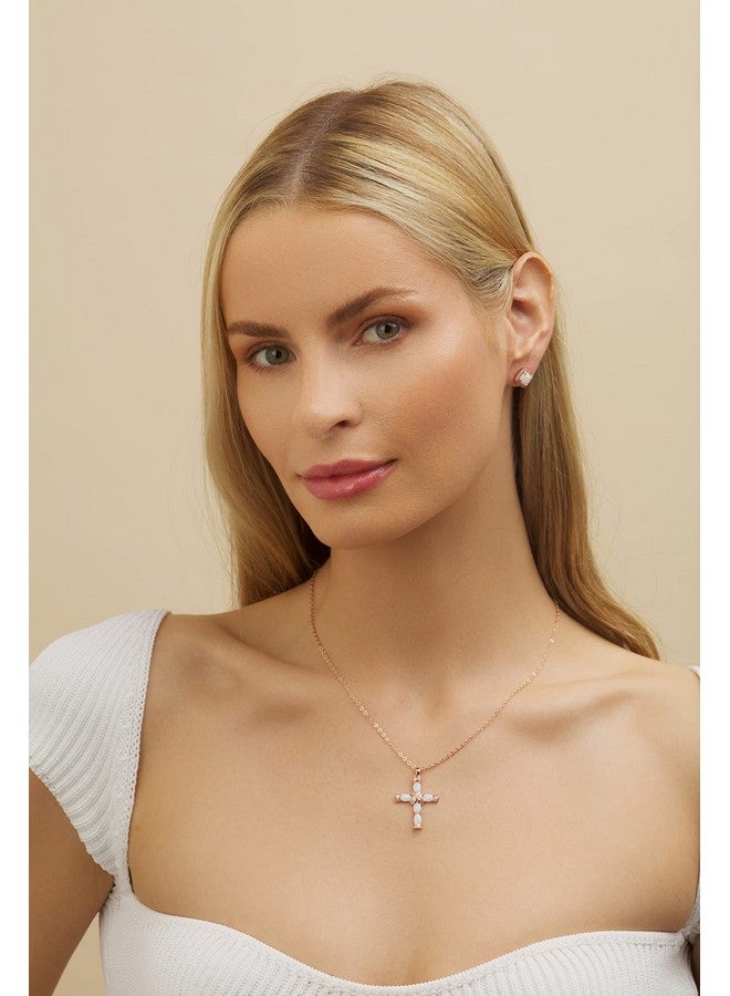 بارزيل قلادة صليب من الأوبال المصنوع من الذهب الوردي عيار 18 قيراطًا، 18 بوصة مع وصلة 2 بوصة (ذهب وردي) - Image 2