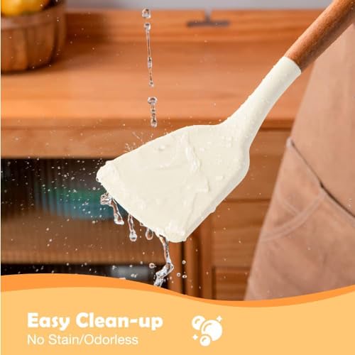 ZUCUR Silicone Spatula Set for Kitchen Ideal for Non-Stick Cooking Pans Spatulas with Wooden Handle Spatula Turner Serving Cooking Spoon Spatula Combs for Omelet Egg Dosa chapati - Image 4