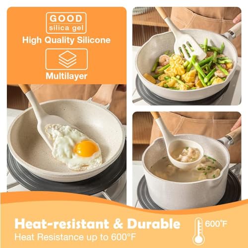 ZUCUR Silicone Spatula Set for Kitchen Ideal for Non-Stick Cooking Pans Spatulas with Wooden Handle Spatula Turner Serving Cooking Spoon Spatula Combs for Omelet Egg Dosa chapati - Image 2