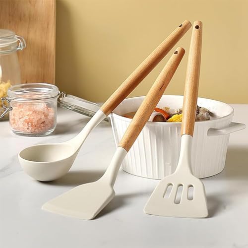 ZUCUR Silicone Spatula Set for Kitchen Ideal for Non-Stick Cooking Pans Spatulas with Wooden Handle Spatula Turner Serving Cooking Spoon Spatula Combs for Omelet Egg Dosa chapati - Image 5