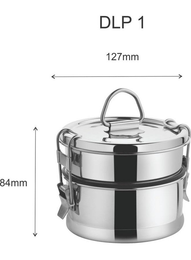 JVL Leak-Proof Stainless Steel Double Decker Lunch Box 600ml with Bag 2-Compartment Tiffin for Office & Kids Use Durable, Compact & Easy to Carry - Image 3