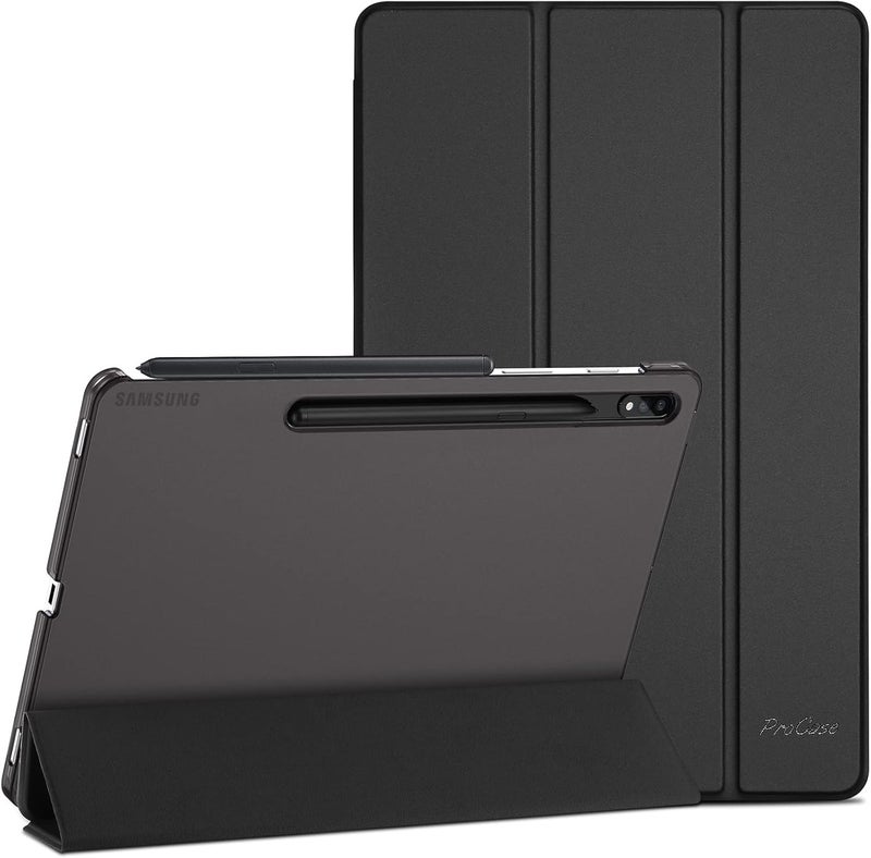Procases For Galaxy Tab S8 Plus 2022/ Tab S7 Fe 2021/ Tab S7 Plus 2020 12.4 Inch Case, Protective Slim Case Folio Hard Back Smart Cover For 12.4” Galaxy Tab S8+ / S7 Fe / S7+ -Black - Image 1