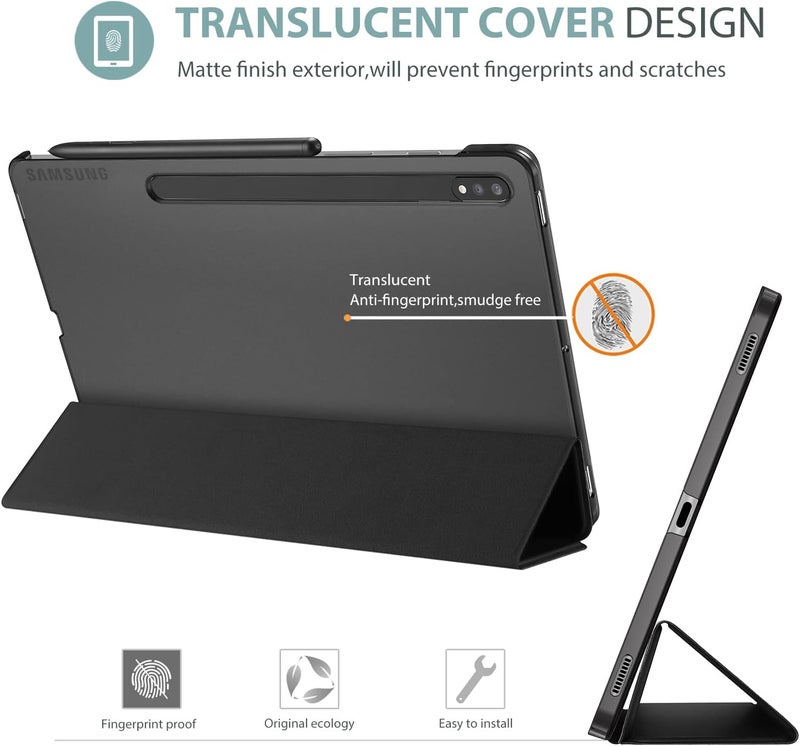 Procases For Galaxy Tab S8 Plus 2022/ Tab S7 Fe 2021/ Tab S7 Plus 2020 12.4 Inch Case, Protective Slim Case Folio Hard Back Smart Cover For 12.4” Galaxy Tab S8+ / S7 Fe / S7+ -Black - Image 3