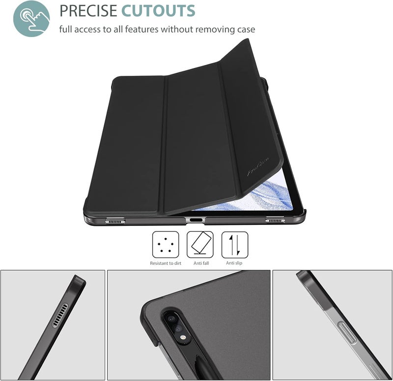 Procases For Galaxy Tab S8 Plus 2022/ Tab S7 Fe 2021/ Tab S7 Plus 2020 12.4 Inch Case, Protective Slim Case Folio Hard Back Smart Cover For 12.4” Galaxy Tab S8+ / S7 Fe / S7+ -Black - Image 2
