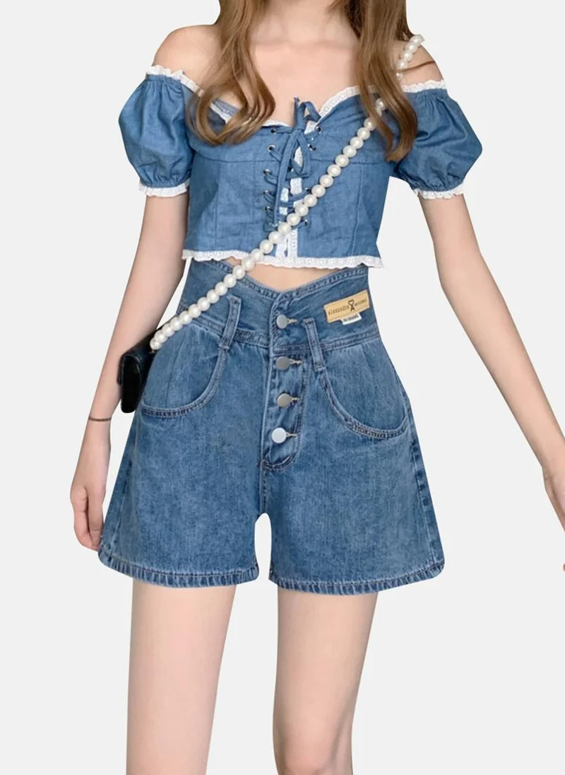 YUNIQEE Blue Solid Denim Shorts
