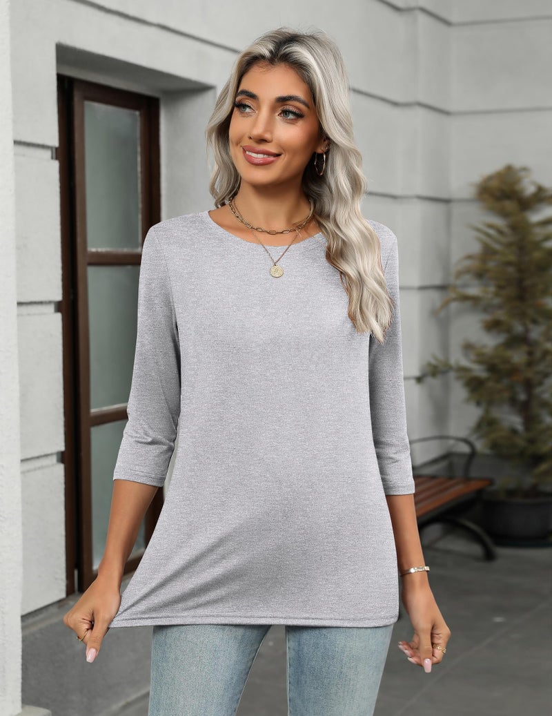 Zeagoo Womens 3/4 Sleeve Tops Black White Grey Shirt for Women Basic Tees 3 Pack Crewneck Summer Dressy Casual Cute Blouses - Image 3