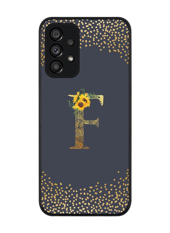 Stylizedd Rugged Black edge case for Samsung Galaxy A73 5G Slim fit Soft Case Flexible Rubber Edges Anti Drop TPU Gel Thin Cover - Custom Monogram Initial Letter Floral Pattern Alphabet - F (Grey ) - Image 1